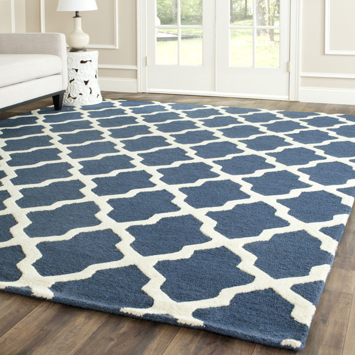 Breakwater Bay Beacon Falls HandTufted Wool Navy Blue/Ivory Area Rug
